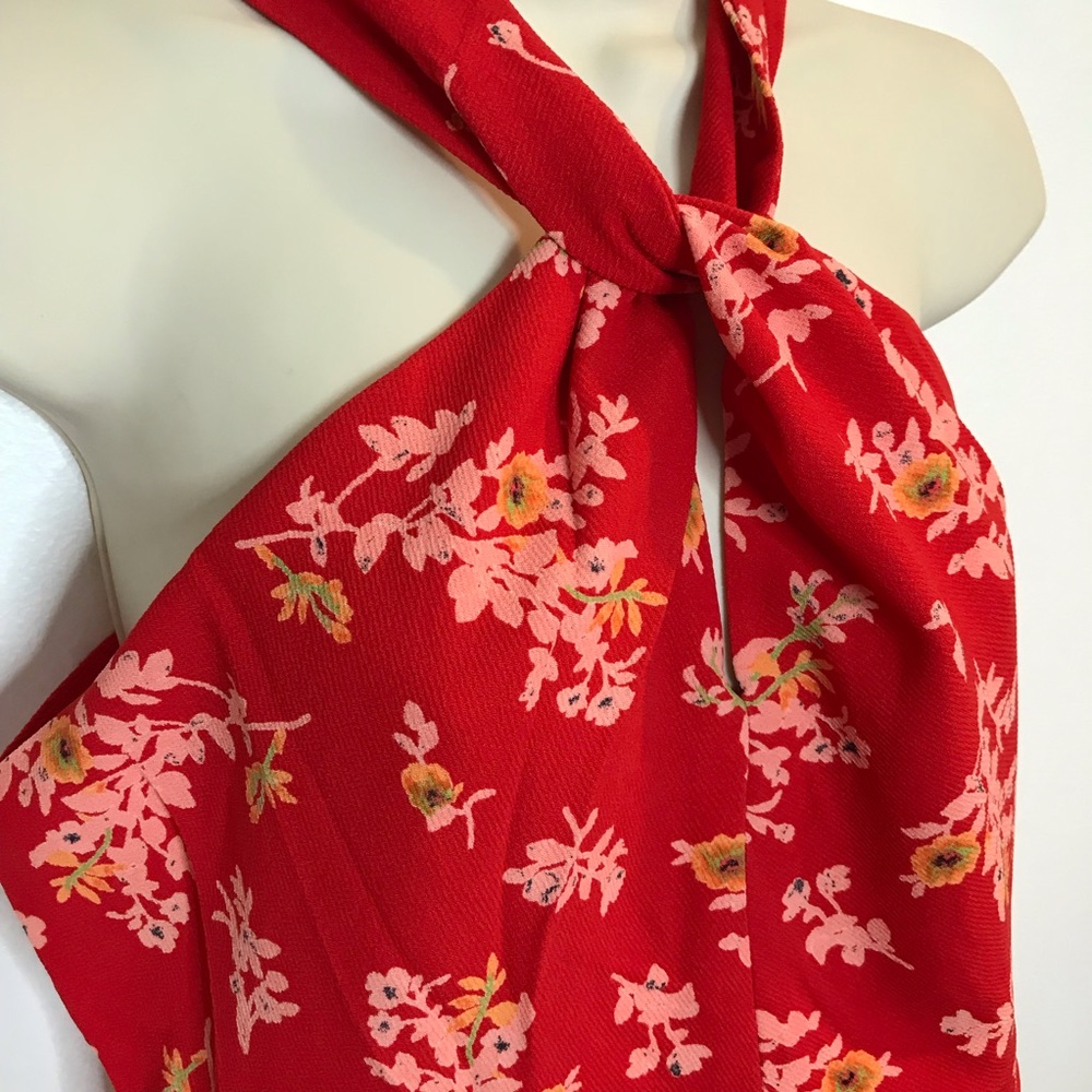 NEW 19 Cooper Red Floral Halter Dress Flare Large - Picture 2 of 9